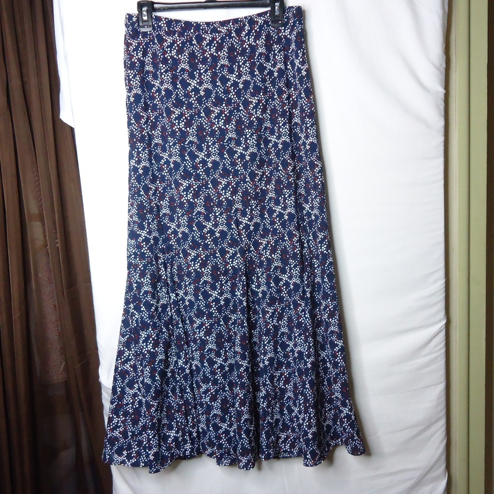 Banana Republic Navy White Flare Lined Maxi Skirt